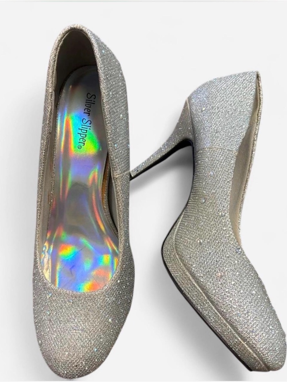 Silver Slipper Sparkle Heels – Silver Glitter Pumps